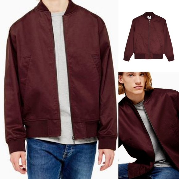 Topman Other - TOPMAN MENS MICROFIBER MAROON FULL ZIP JACKET